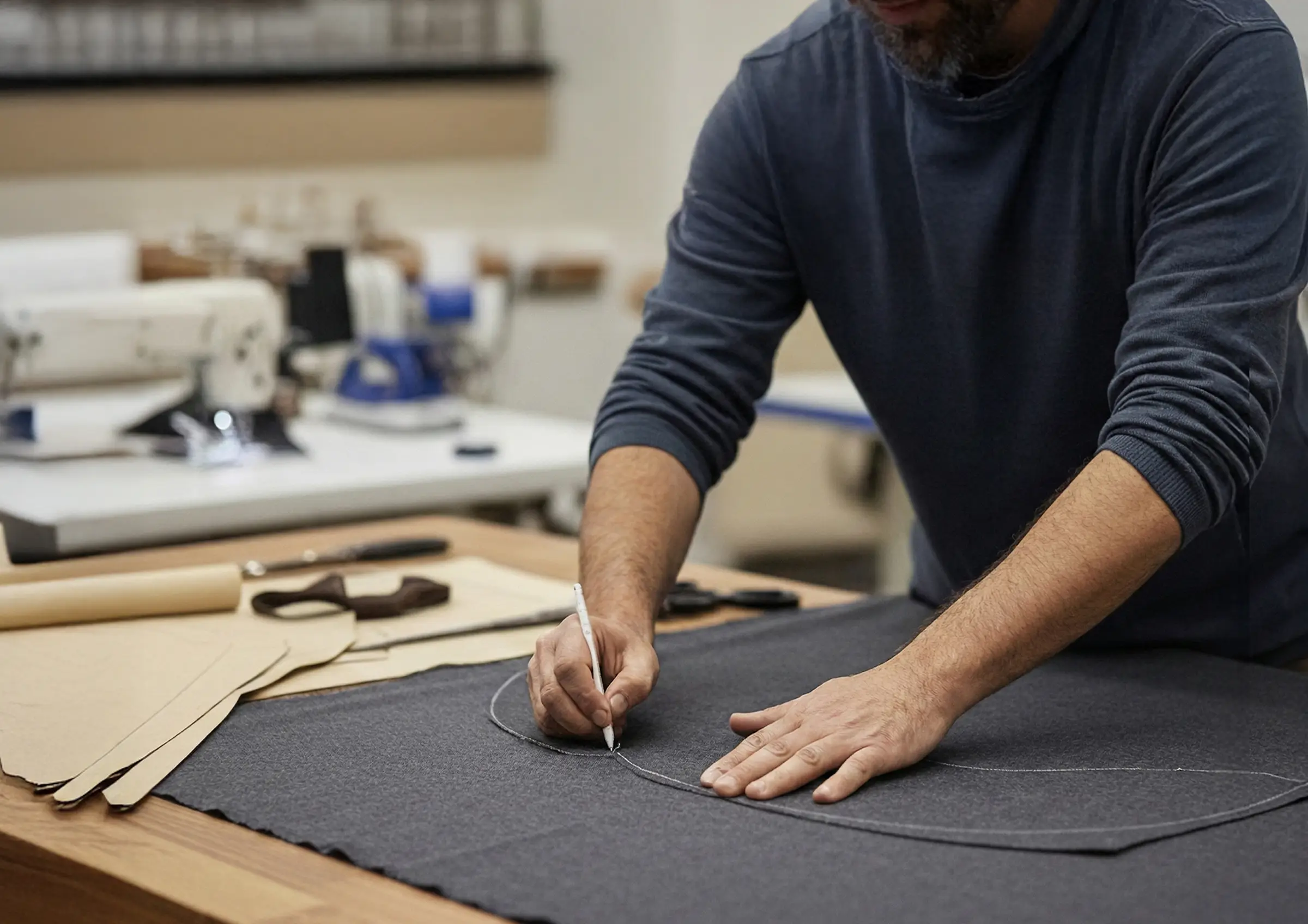 Detail of atelier sewing and finishing work