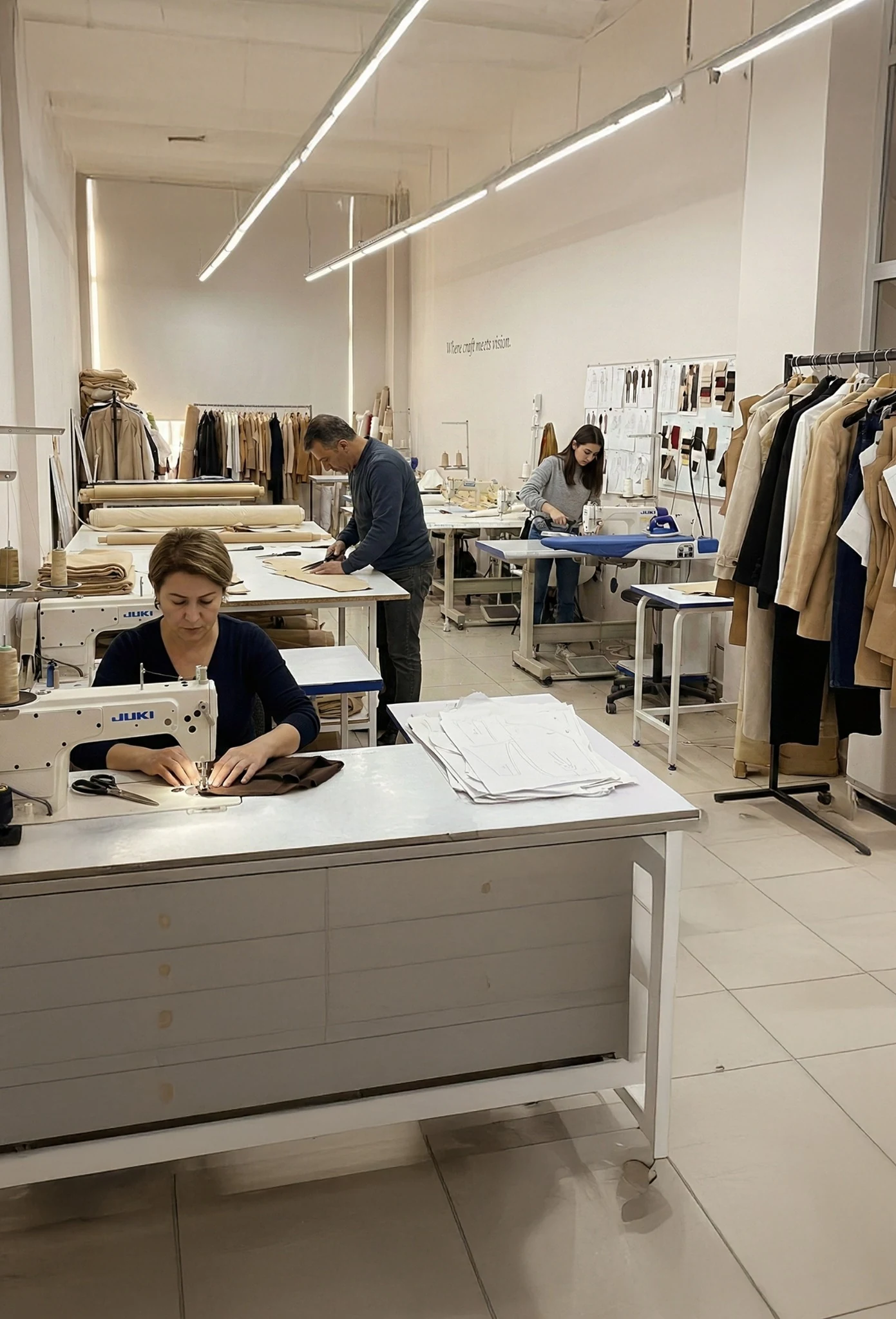 Wagner Atelier production workshop with sewing, cutting and pressing stations